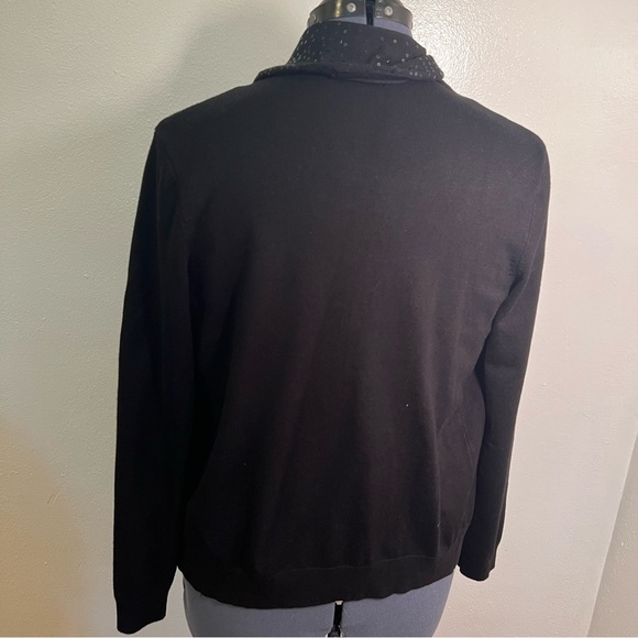 DKNY Sequin Collar Open Front Cardigan Black - Picture 10 of 14